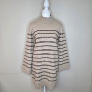 STEVE MADDEN Striped Mock Neck Sweater Dress Beige Brown Size S